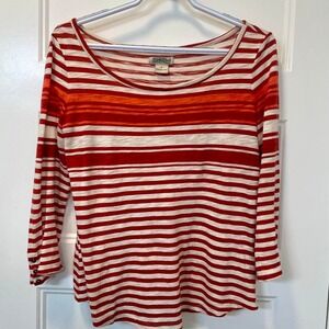 Lucky Brand Orange and white striped 3/4 sleeve top with button detail- Small